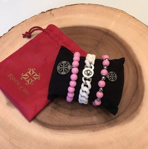 Pink and White Rustic Cuff Rubber & Stainless Set